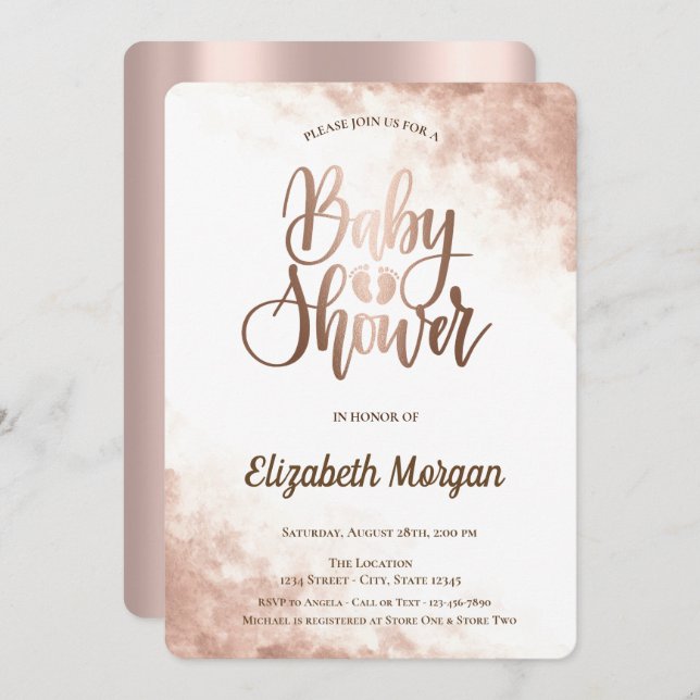 Elegante einzigartige Rose Gold Baby Foots Baby Sh Einladung (Vorne/Hinten)