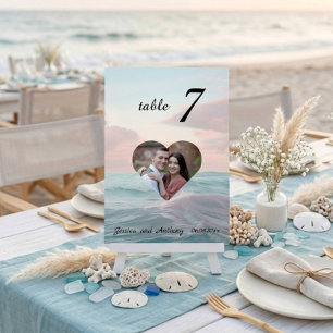 Elegante einzigartige Strandfoto-Hochzeitstischnum Tischnummer