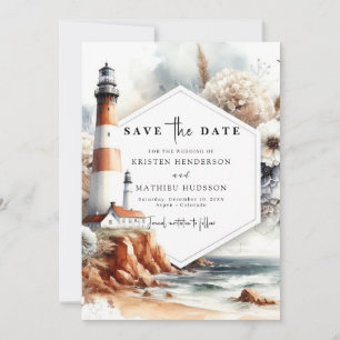 Elegante einzigartige Waves Lighthouse Hochzeit Save The Date
