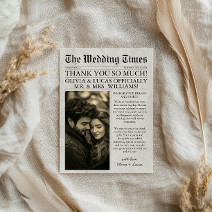 Elegante einzigartige Zeitungsfoto-Hochzeit Dankeskarte