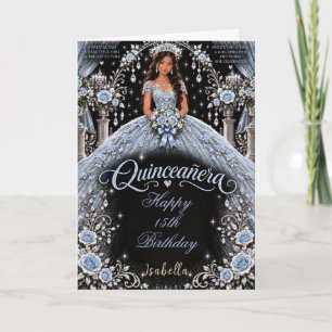Elegante Eisblaue Quinceañera-Feier Karte