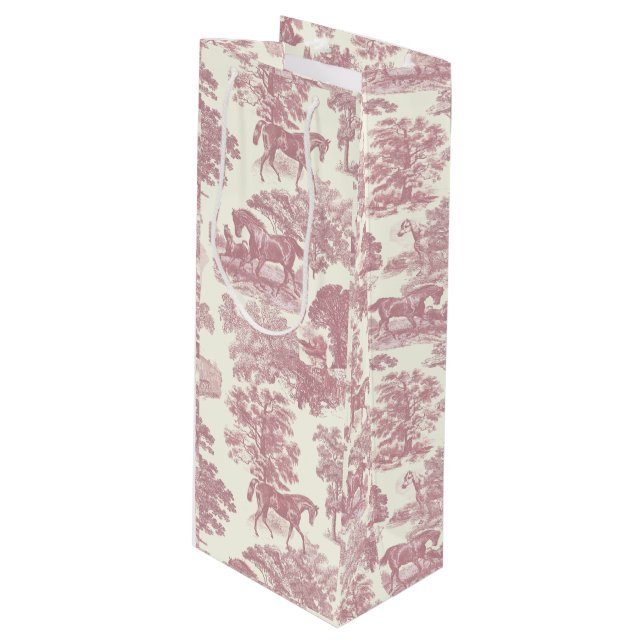 Elegante Elegante Chic Rosa Pferde Land Toile Geschenktüte Für Weinflaschen (Vorderseite Schrägansicht)