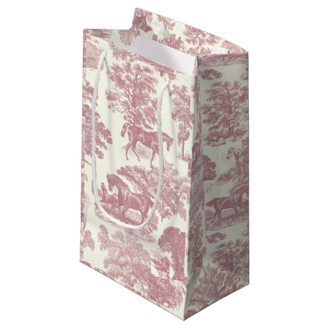Elegante Elegante Chic Rosa Pferde Land Toile Kleine Geschenktüte (Vorderseite Schrägansicht)
