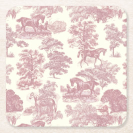 Elegante Elegante Chic Rosa Pferde Land Toile Rechteckiger Pappuntersetzer