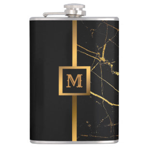 Elegante Elegante Moderne Black Gold Marmor Flachmann