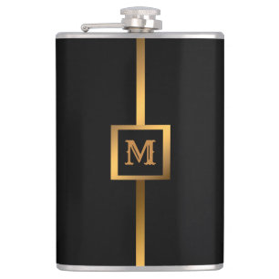 Elegante Elegante Moderne Black Gold Marmor Flachmann