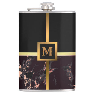Elegante Elegante Moderne Black Gold Marmor Flachmann