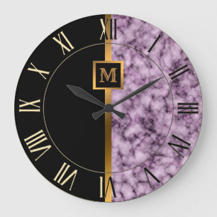 Elegante Elegante Moderne Black Gold Marmor Große Wanduhr