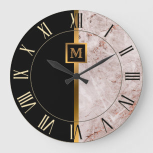 Elegante Elegante Moderne Black Gold Marmor Große Wanduhr