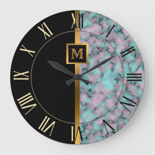 Elegante Elegante Moderne Black Gold Marmor Große Wanduhr