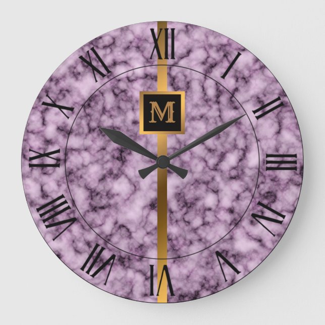 Elegante Elegante Moderne Black Gold Marmor Große Wanduhr (Vorderseite)