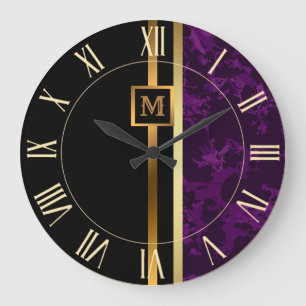 Elegante Elegante Moderne Black Gold Marmor Große Wanduhr