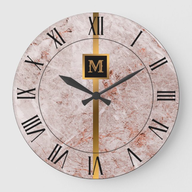 Elegante Elegante Moderne Black Gold Marmor Große Wanduhr (Vorderseite)