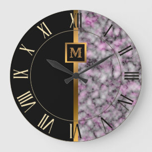 Elegante Elegante Moderne Black Gold Marmor Große Wanduhr