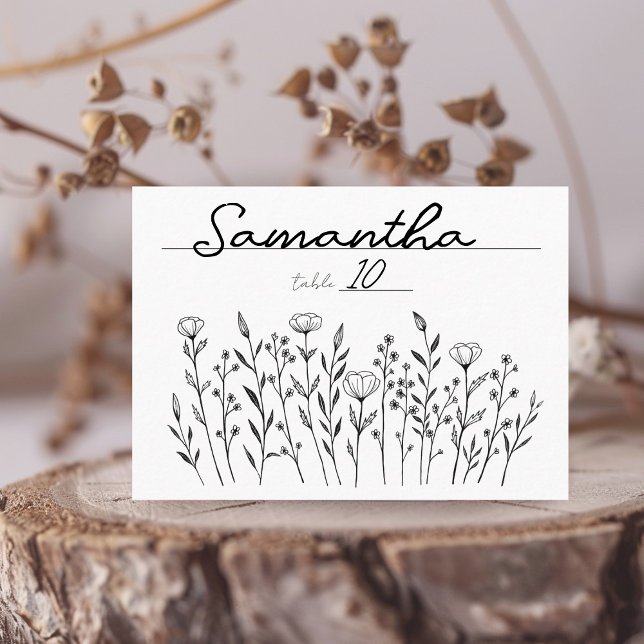 Elegante Elegante Wildblume Platzkarte (Chic Elegant Wildflower Line Art Simple Custom Place Card
)