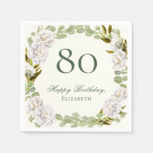 Elegante Elfenbein-Blumen-80-Geburtstag-Servietten