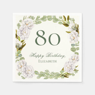 Elegante Elfenbein-Blumen-80-Geburtstag-Servietten Serviette