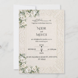 Elegante Elfenbein-Blumen-Muslim-Hochzeit Einladung
