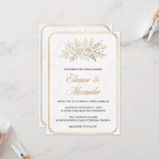 Elegante Elfenbein-Gold Art Deco Hochzeit Einladung