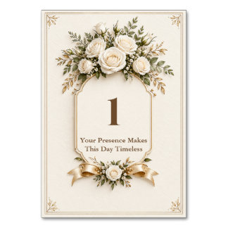 Elegante Elfenbein-Gold-Blumen-Hochzeitstisch-Numm Tischnummer