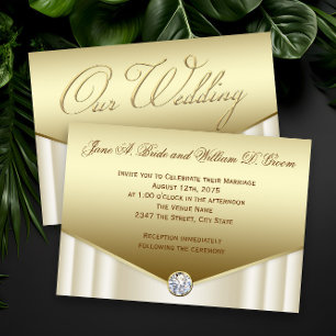 Elegante Elfenbein-Gold-Diamant-Strudel-Hochzeit  Einladung