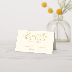 Elegante Elfenbein-Gold-Mr-und-Mrs-Monogramm-Hochz Platzkarte