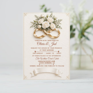 Elegante Elfenbein-Gold-Rosen-Hochzeitseinladung Einladung
