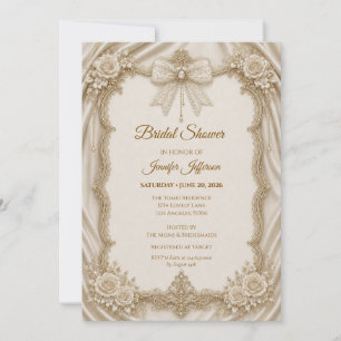 Elegante Elfenbein-Gold-Spitze-Brautparty Einladung