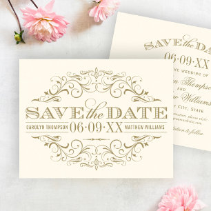 Elegante Elfenbein-Gold-Verzierte Hochzeit Save The Date