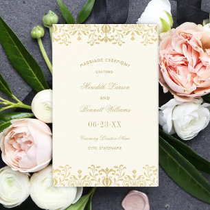 Elegante Elfenbein Gold Vintage Hochzeitsprogramme