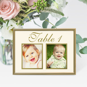 Elegante Elfenbein Kindheitsfoto Tischnummernkarte Einladung