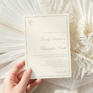 Elegante Elfenbein-Klassische Hochzeit Einladung