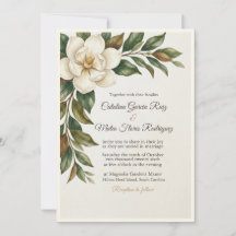 Elegante Elfenbein-Magnolie Budget-Hochzeitseinlad