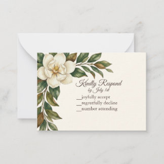 Elegante Elfenbein-Magnolie Hochzeit RSVP Mitteilungskarte