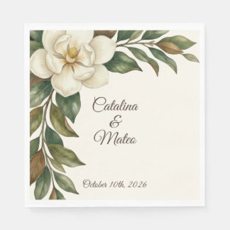 Elegante Elfenbein-Magnolie-Hochzeit Serviette