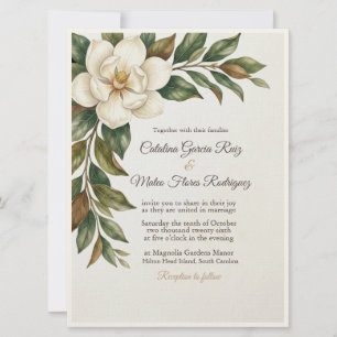 Elegante Elfenbein-Magnolie-Hochzeitseinladung Einladung