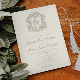 Elegante Elfenbein-Monogramm-Wappen-Hochzeit Einladung