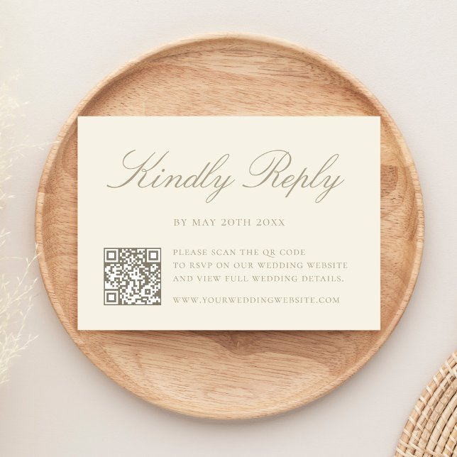 Elegante Elfenbein-QR-Code-Hochzeit RSVP Karte (Von Creator hochgeladen)