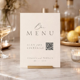 Elegante Elfenbein-QR-Code-Hochzeitsbar-Menükarte Einladung