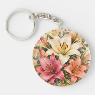 Elegante Elfenbein-Rosa- und Korallen-Wasserfarben Schlüsselanhänger