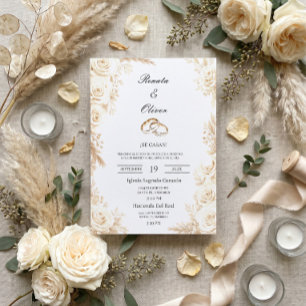 Elegante Elfenbein-Rose Spanische Hochzeit natürli Einladung