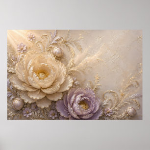 Elegante Elfenbein-Rosen-Relief-Kunst Poster