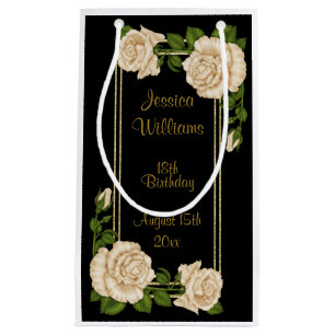 Elegante Elfenbein-Rosen u. GoldGlitzer-18. Kleine Geschenktüte