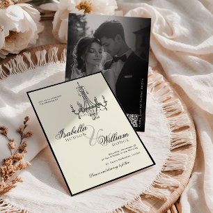 Elegante Elfenbein-Schwarz-Weiß-Foto-Hochzeit Einladung