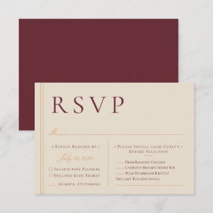 Elegante Elfenbein- und Burgunder-Hochzeitsmenüwah RSVP Karte