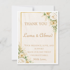 Elegante Elfenbein- und Gold-Blumen-Hochzeit-Danke Dankeskarte