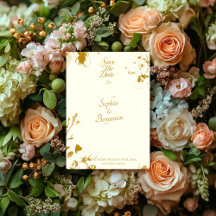 Elegante Elfenbein- und Gold-Blumen-Save-the-Date-