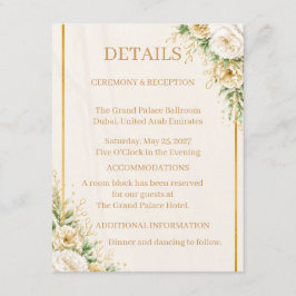 Elegante Elfenbein- und Gold-Blumenhochzeitssuite- Begleitkarte