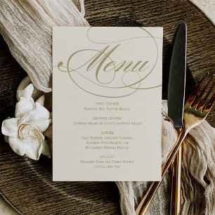 Elegante Elfenbein- und Gold-Kalligrafie-Hochzeit Menükarte