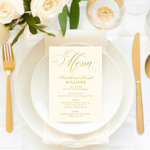 Elegante Elfenbein- und Gold-Kalligrafie-Schrift H Menükarte